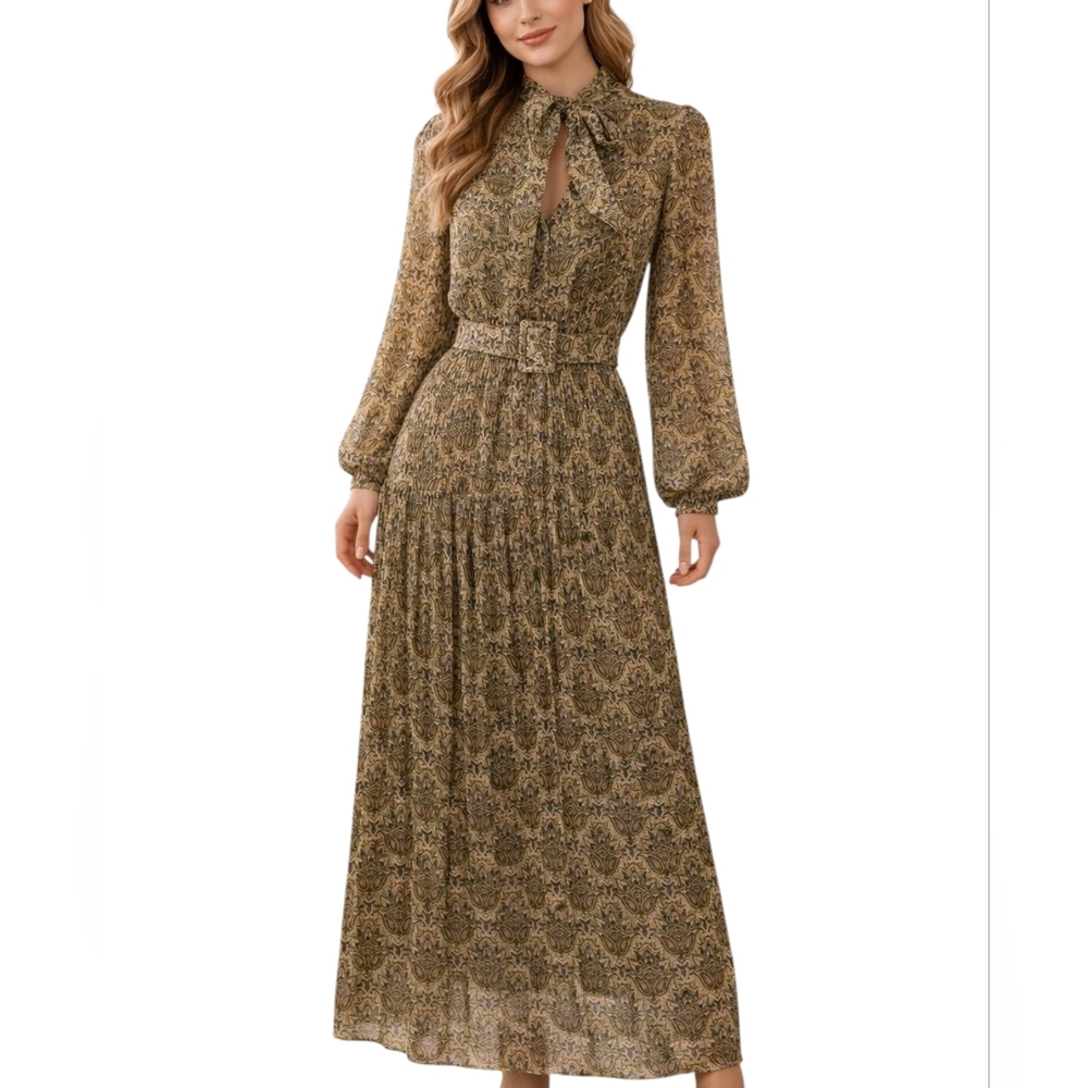 BEULAH Paisley Front Tie Lined Maxi Dress, Size: Med/ Large